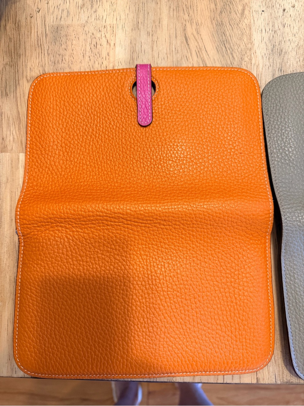 Orange Leather Women's Clutch with Pink Tab
